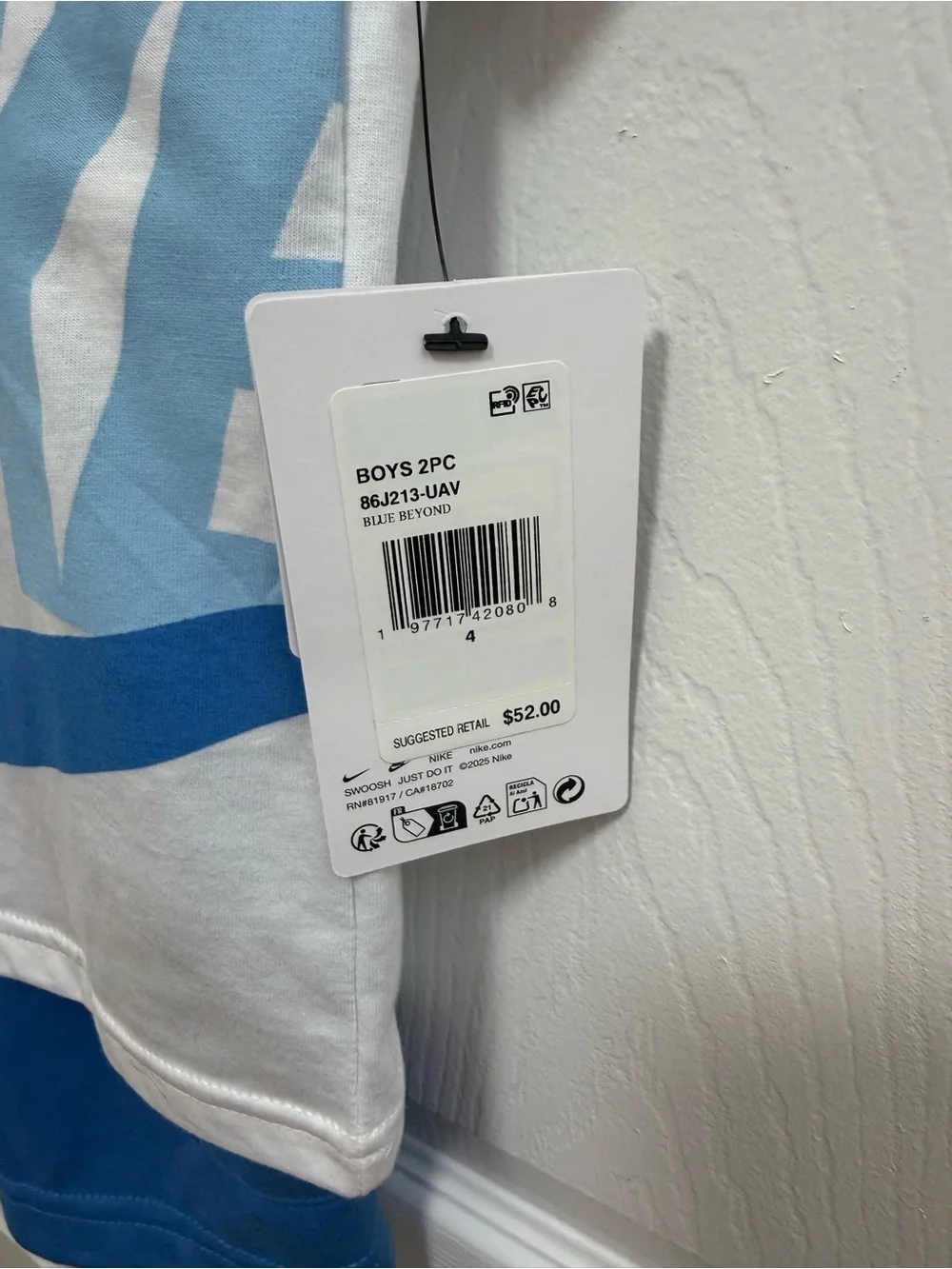 NWT Nike Kids' White & Blue Logo Tee and Short Set, Size 4